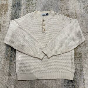 Men's Cream Button-Up Crewneck Sweater